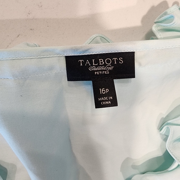 Talbots Mint Color Silk Blend Short Sleeve Ruffle Neckline Blouse 16 Petite EUC - Picture 6 of 7
